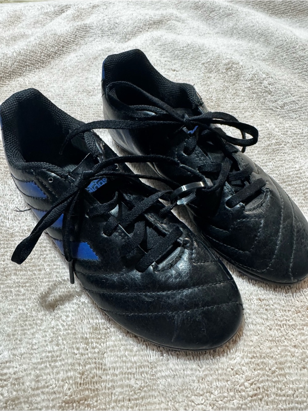 adidas Kids Black and Blue Soccer Cleats